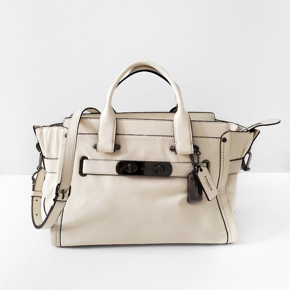 COACH Swagger Ivory Smooth Leather Handbag